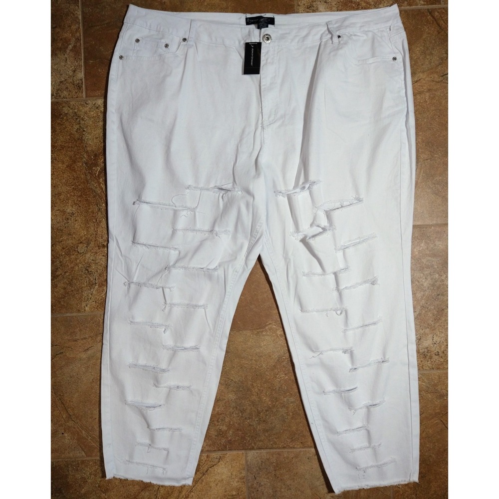 NWT White Stretch Jeans Ripped, Urban Streetwear Baddie Ashley Stewart Sz 30